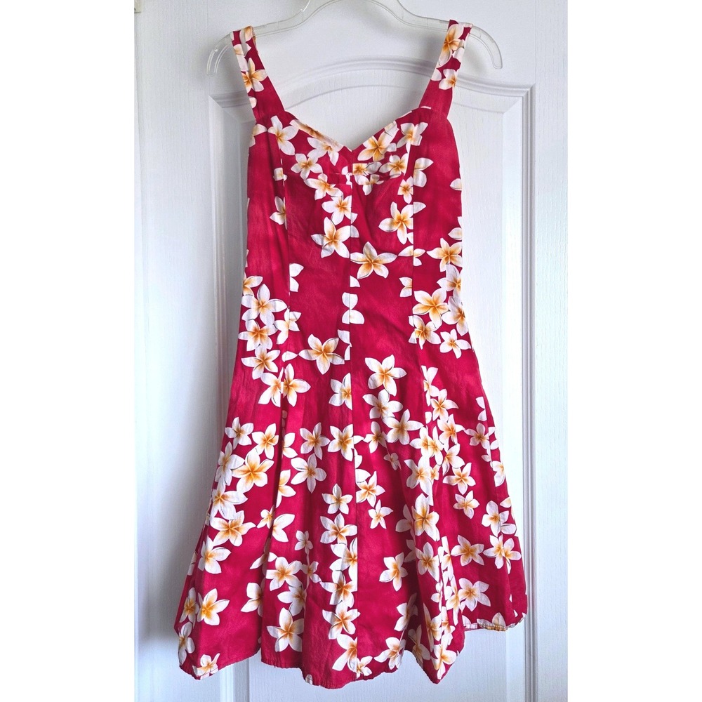 VTG Paradise Bay Hawaii Pink Plumeria Floral Cotton Smocked Sundress Womens Sz L